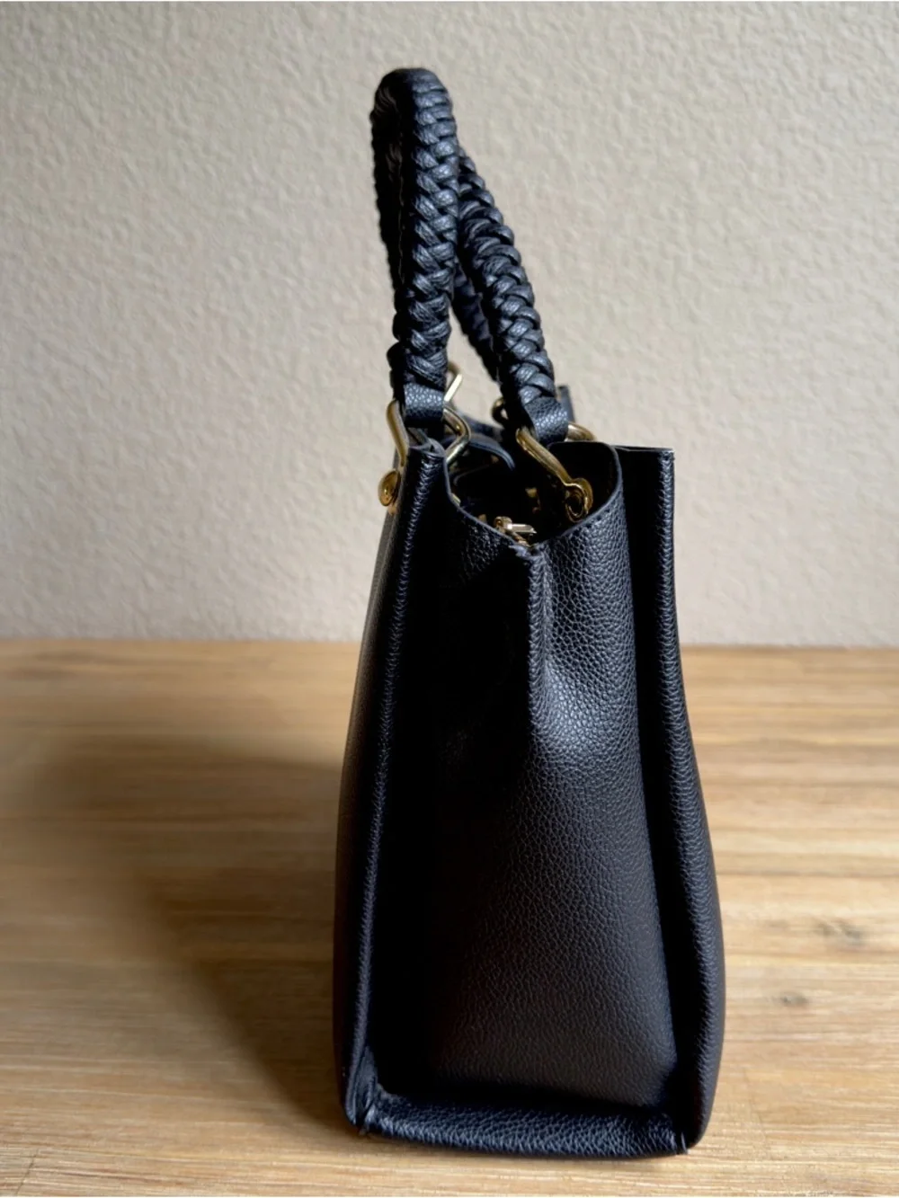 Steve Madden Black Satchel with Gold Hardware and Braided Handles